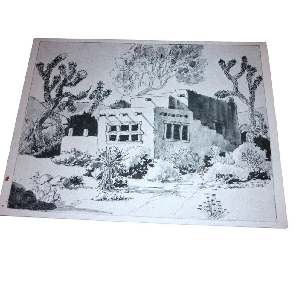 Lauren Bennett Southwest Adobe House Joshua Tree Ink Sketch Vintage Note Card